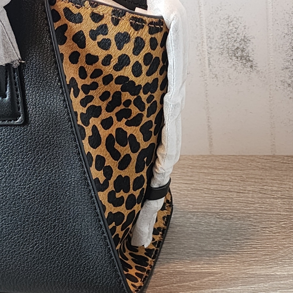 Michael Kors Avril Small Black Leather and Cheetah Print Calf Hair Satchel Bag - Picture 5 of 15